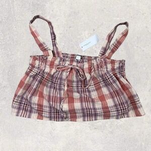 American Eagle‎ Top Womens XS Cottagecore Plaid Crop Sleeveless NWT